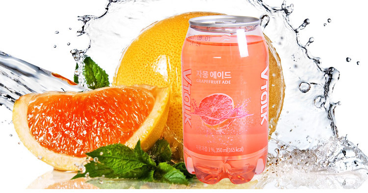 情侣韩国进口饮料 vtalk柠檬红柚汽水两瓶组合350ml/听 碳酸饮品