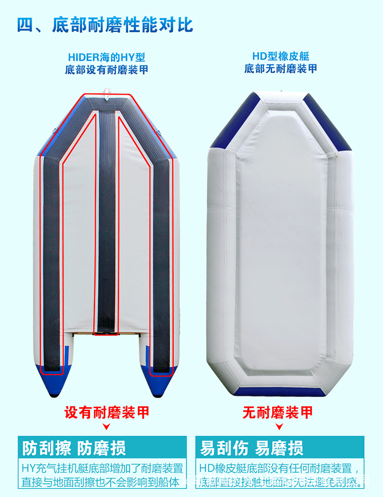 海的hider橡皮艇加厚钓鱼船充气船皮划艇铝合金地板3米四人船