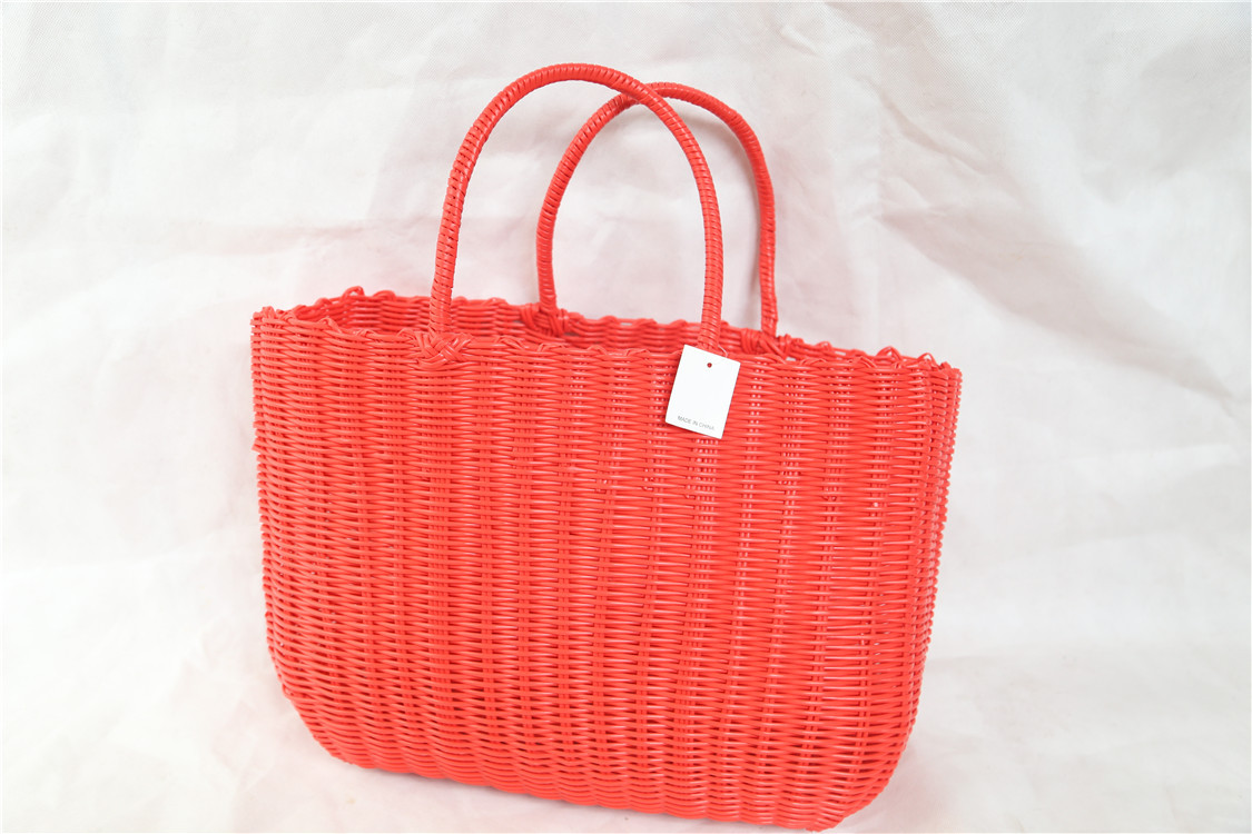 手工编织手提购物篮 塑料绳编手提篮买菜篮各种尺寸颜色定制批发