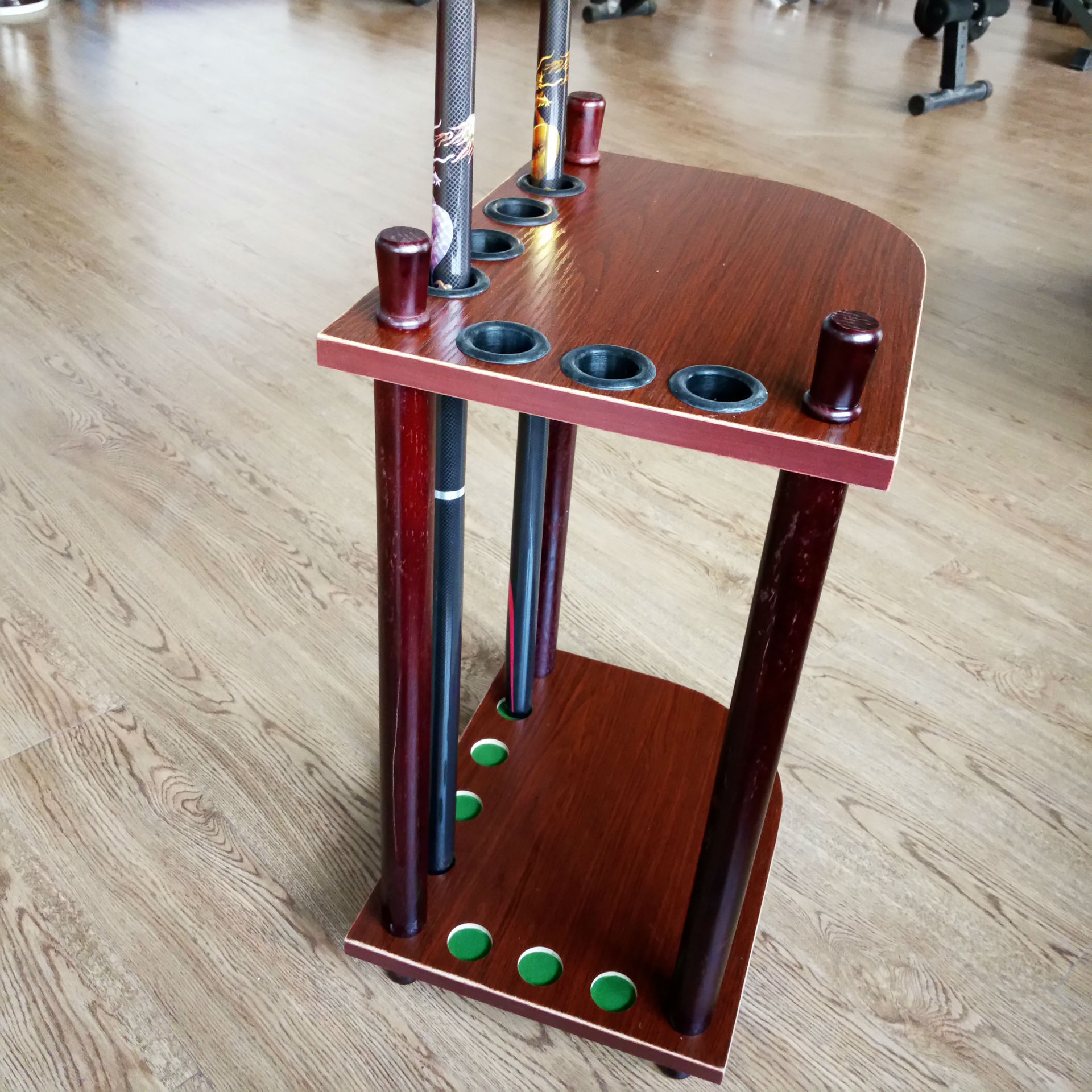 健牌台球杆架子黑八桌架木制台球杆架球房杆架7孔立式落地球杆架