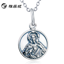 跨境欧美爆款 耶稣圣母双面图案吊坠宗教项链S925纯银厂家直销