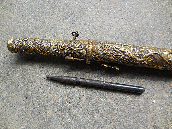 古玩杂件 民间收藏 纯铜盘龙袖箭 古代暗器 冷兵器收藏 鎏金挫银