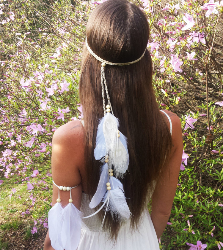 86 Bohemian White Feather， headband Gypsy Hippie Peacock Hair Accessories Hair Band 