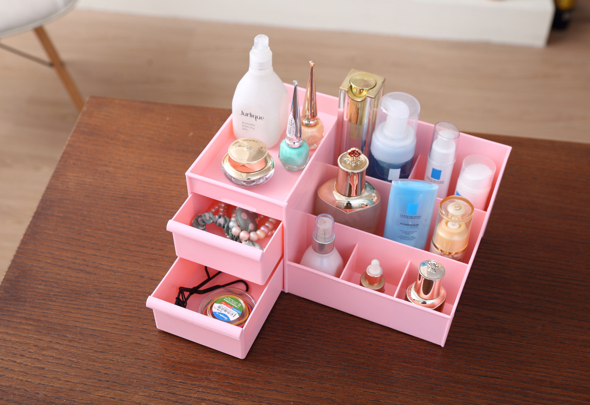塑料防水抽屉式化妆品收纳盒创意环保桌面首饰整理箱收纳盒