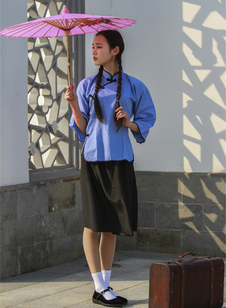 民国棉学生装女五四青年装古装校服毕业服写真中山装演出合唱班服