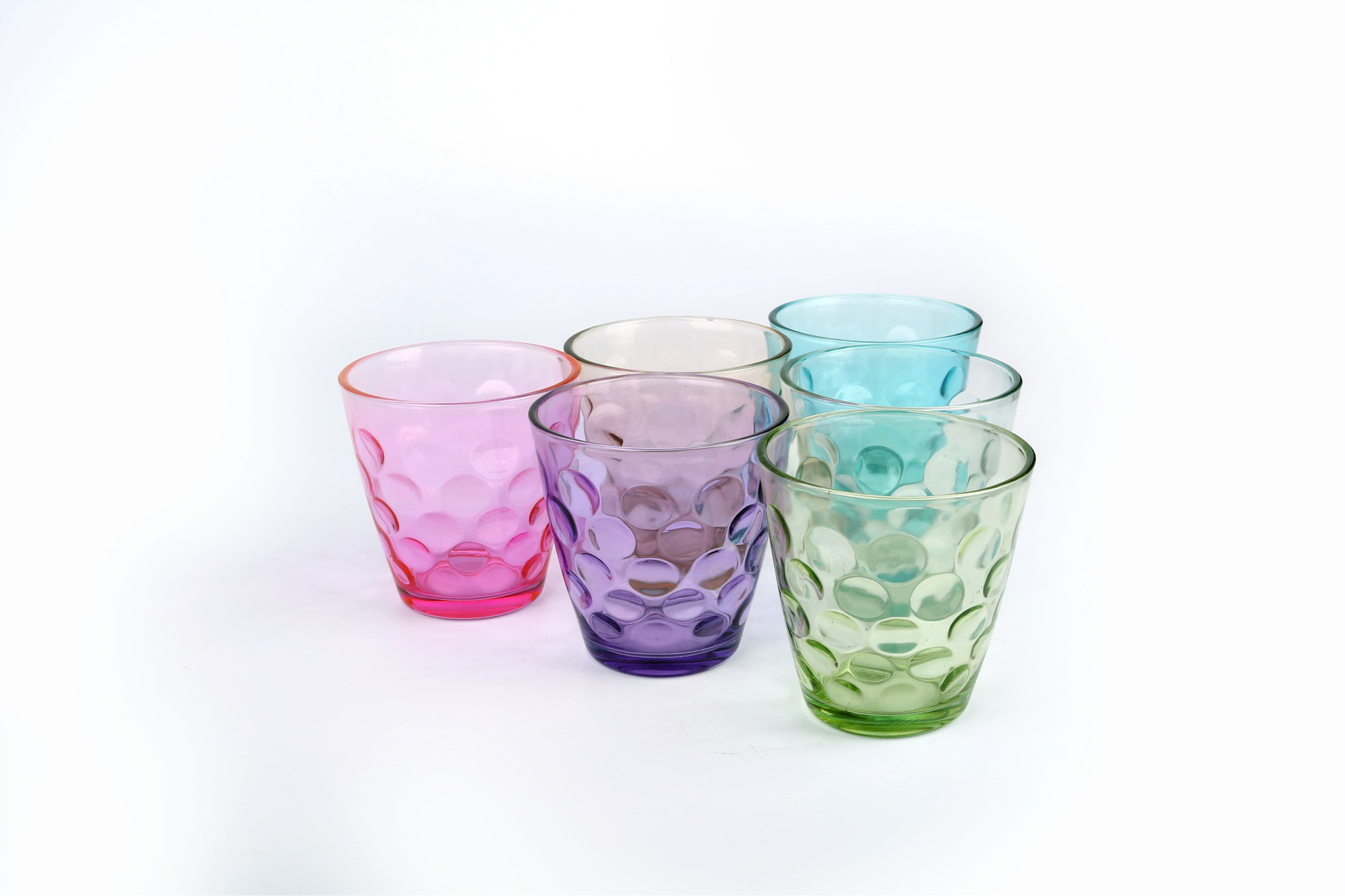 炫彩雨点玻璃杯 彩色喝水杯二四六件套 广告促销赠品礼品杯子批发