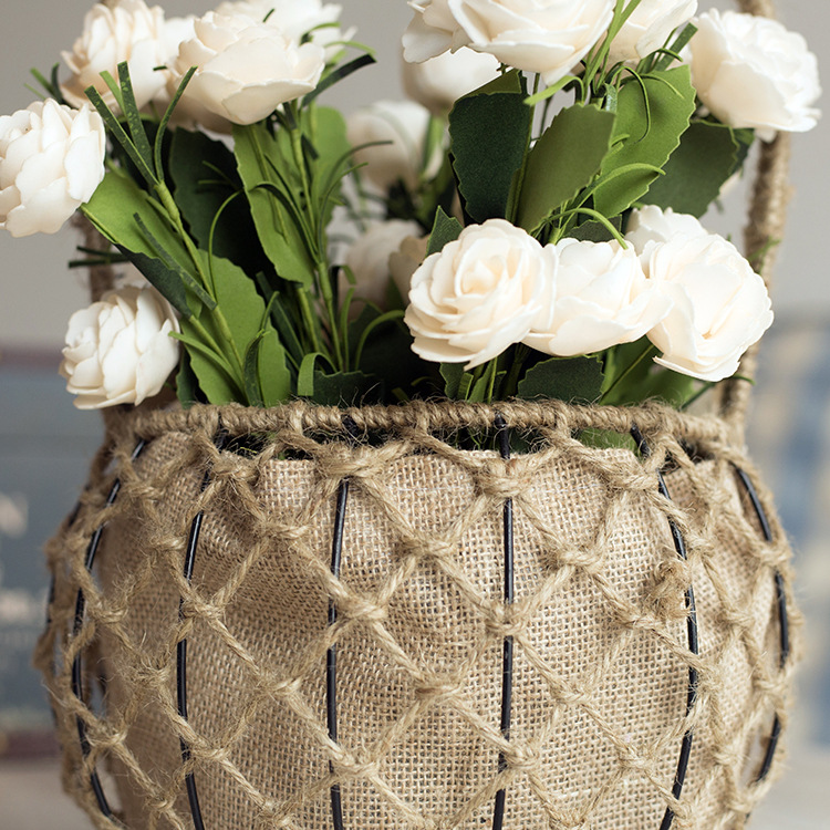 麻绳编织花篮铁架花盆花器防水内里收纳盒篮子家居杂物收纳筐