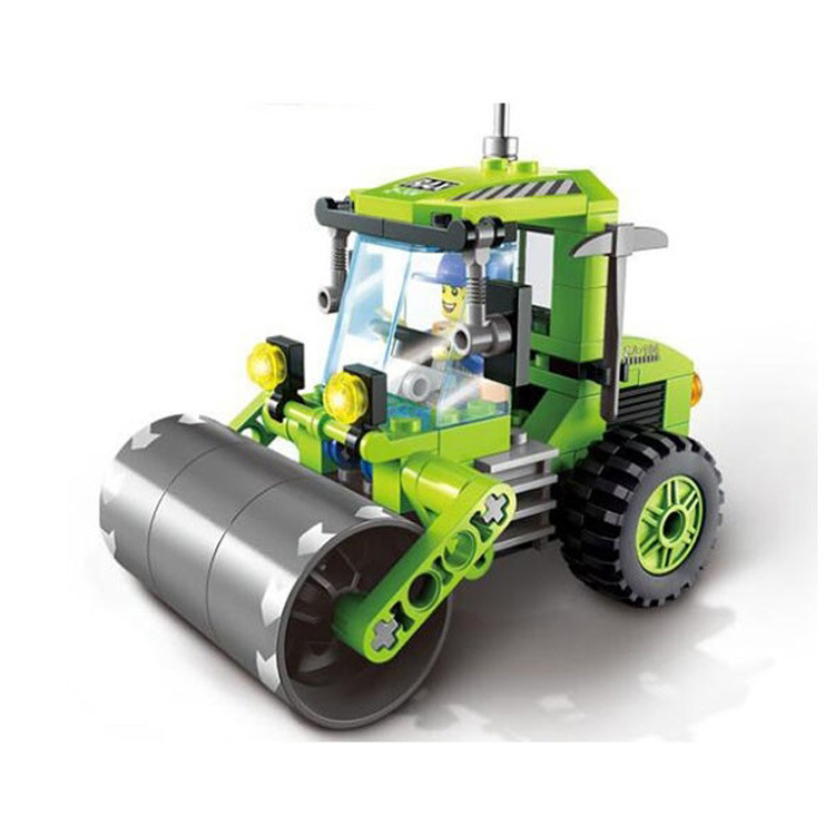 启蒙1104 新品压路车拼插塑料积木 城市系列积木益智儿童玩具