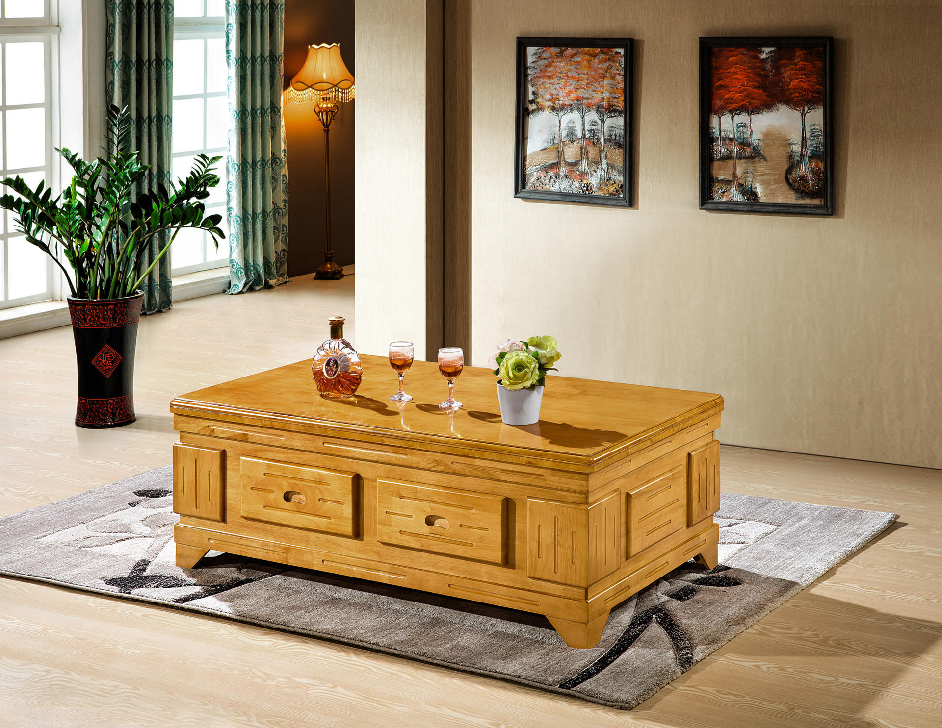 实木茶几纯橡木茶桌现代中式客厅小户型办公室环保茶几橡木茶几