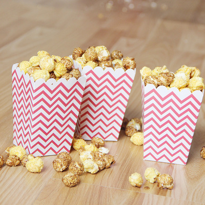 small paper popcorn favor treat boxes chevron 红波浪爆米花盒