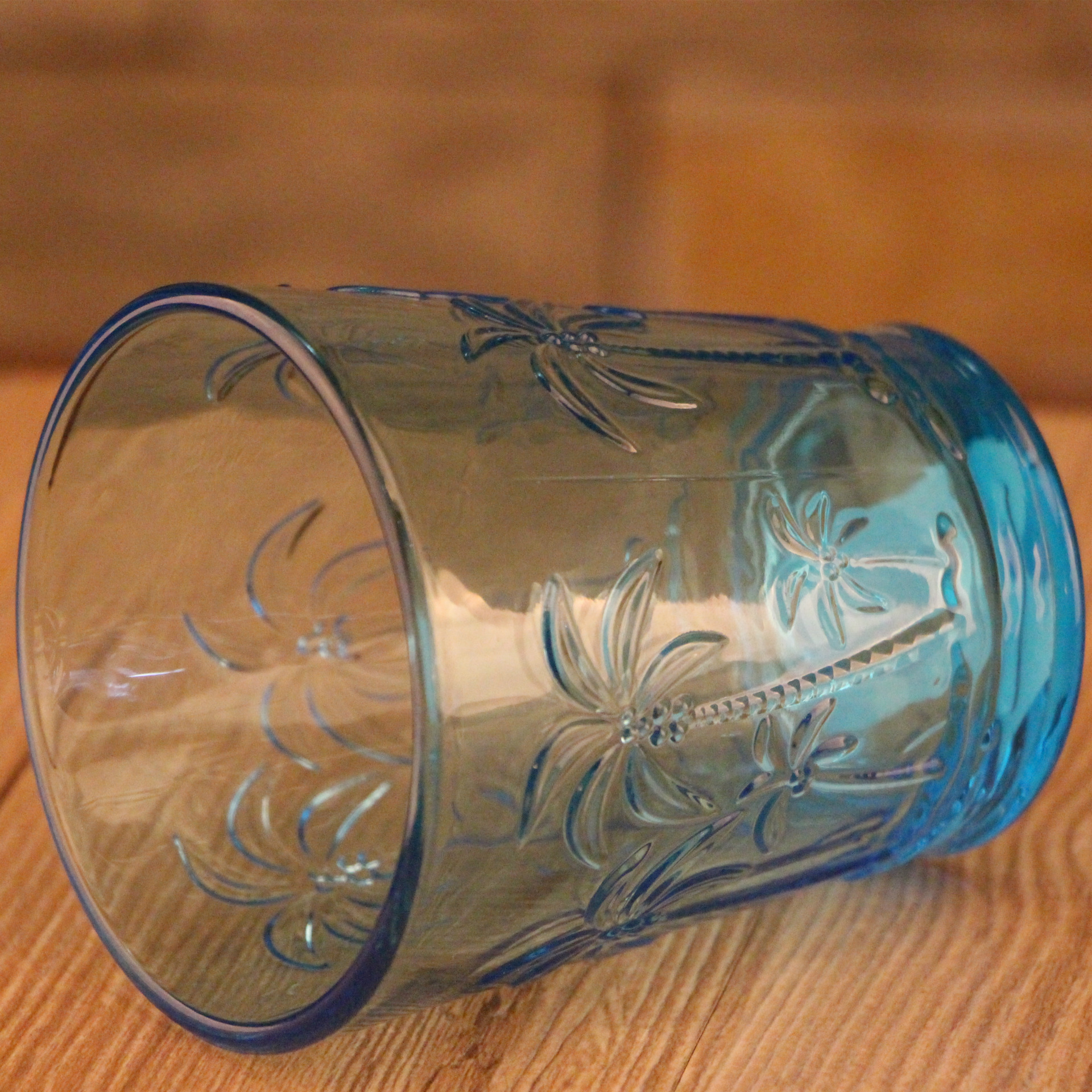 彩色文艺玻璃杯 椰树浮雕logo杯 创意钠钙玻璃水杯 蓝色