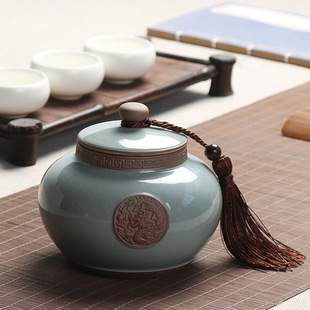 陶瓷茶叶罐定制哥窑大中小号密封储物茶缸普洱茶叶包装陶瓷罐礼盒