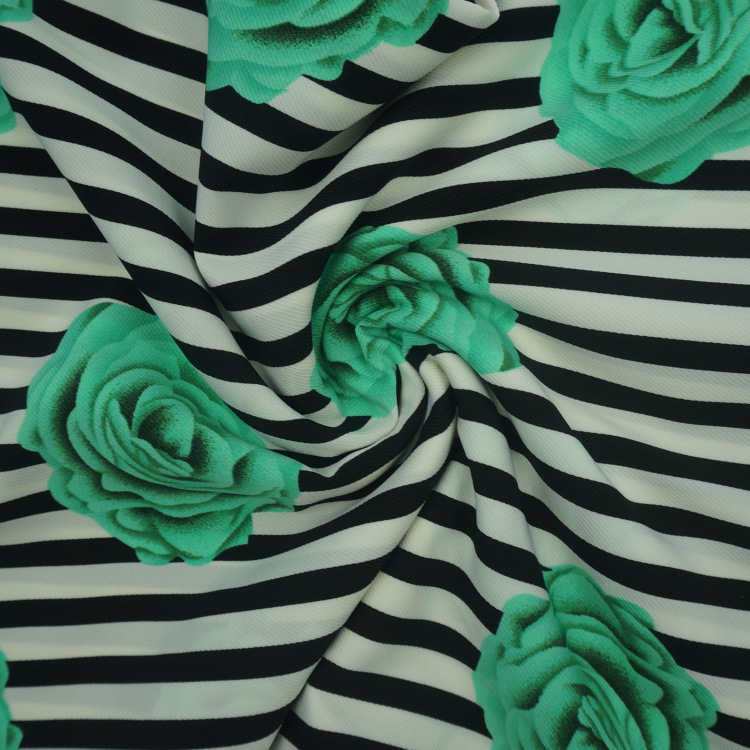 2016年时装新款双面斜纹印花面料 poly印花女装面料蓬.