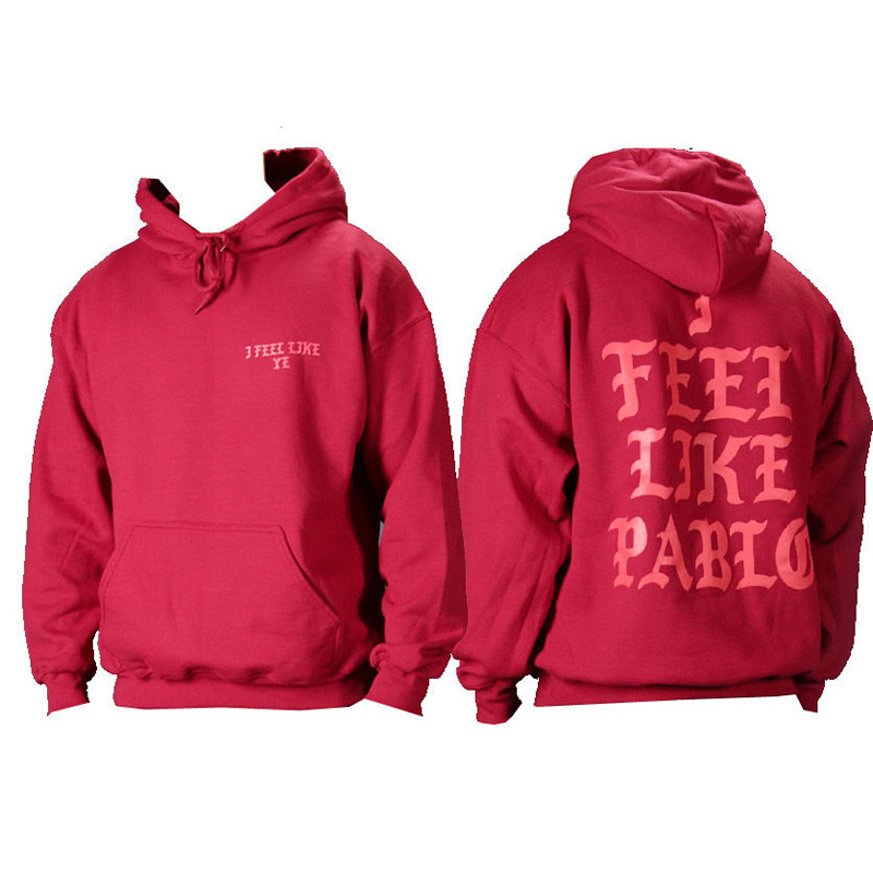 秋冬新款男装侃爷i feel like pablo字母连帽套头卫衣帽衫外套男