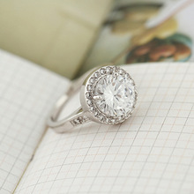 韩国钻石戒指 求婚水晶戒指 微镶 镀白金 饰品批发一件代发