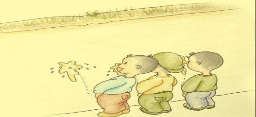 男孩子站成一排,看谁尿得更远.