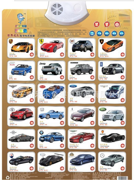 乐乐鱼世界名车智能有声挂图,语音挂图,3c认证,质量好73.