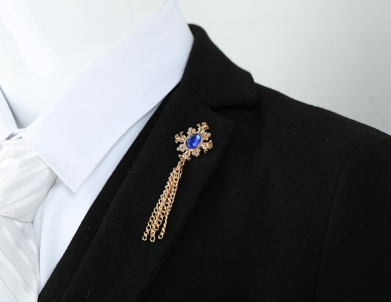 雪花水钻蓝宝石复古流苏胸针西装礼服衬衫衣领装饰领针领扣批发