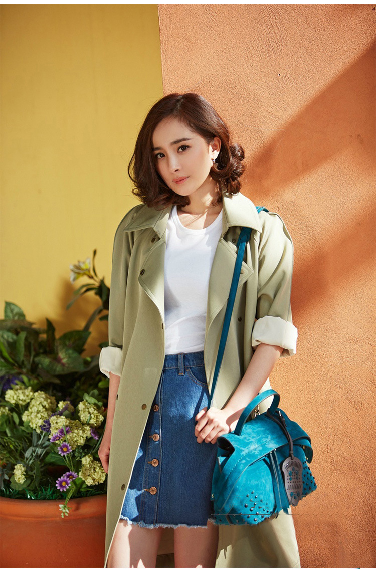 批发杨幂明星同款风衣女装中长款2016春