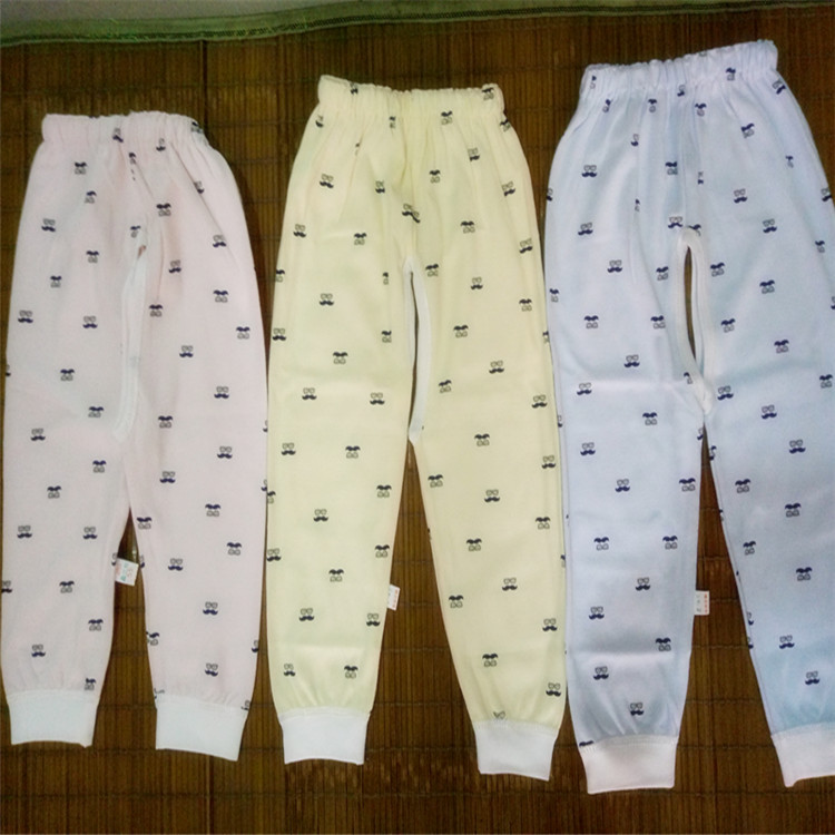 春秋新款秋裤宝宝全棉白底印花开档学习裤儿童棉毛裤婴幼儿开裆裤