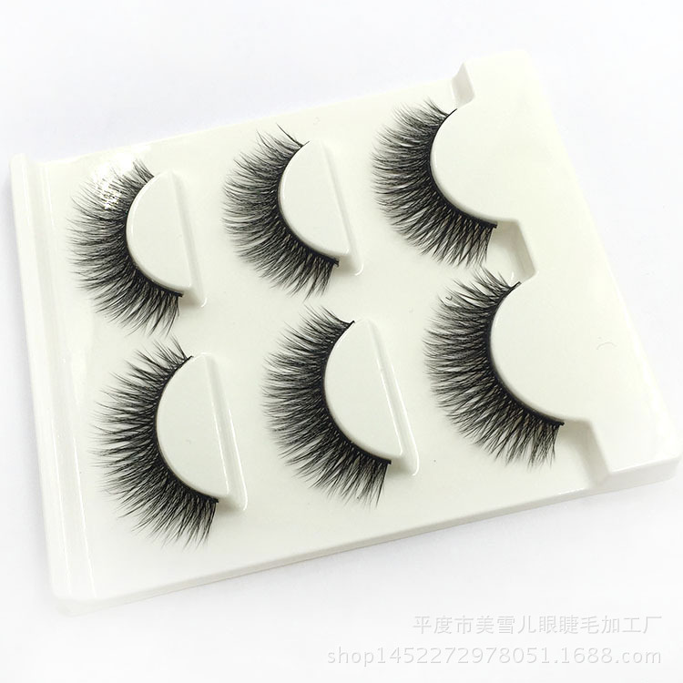 3D-05 Thick Black Stem False Eyelashes Fashion Nude Makeup 3D Handmade Three Pairs Eyelash Factory Wholesale