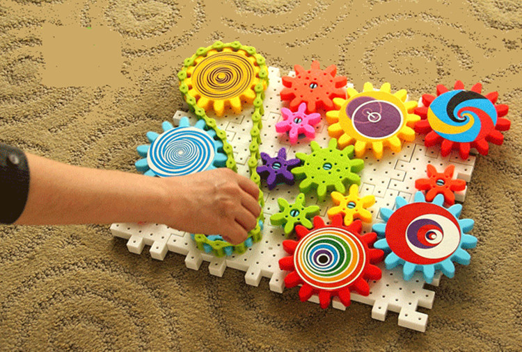 热销旋转齿轮大颗粒塑料 幼儿童益智拼插玩具宝宝组装积木团团转