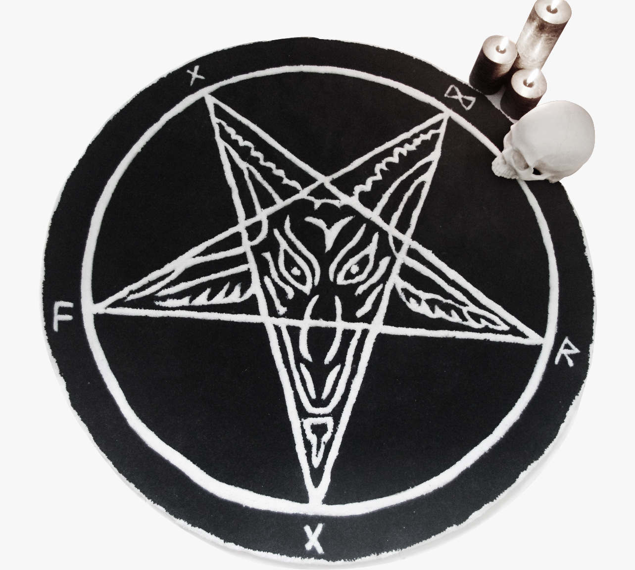 手工腈纶柔软卧室地毯 书房电脑椅地垫 客厅茶几圆形逆五芒星定制