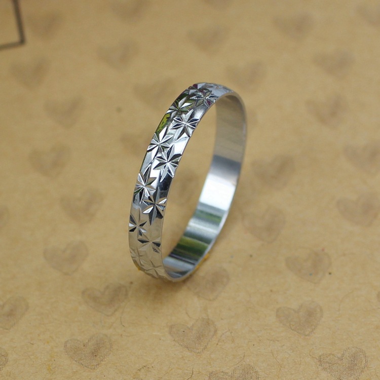 新款精致切花戒指 女小巧满天星花纹闺蜜对戒尾戒指 镀白金不褪色