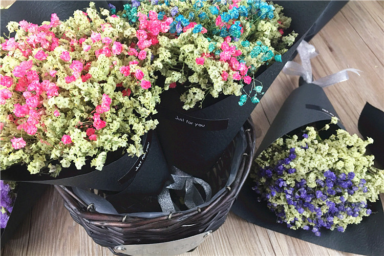 勿忘我满天星水晶花干花单层黑纸包装一件代发情人节生日礼物