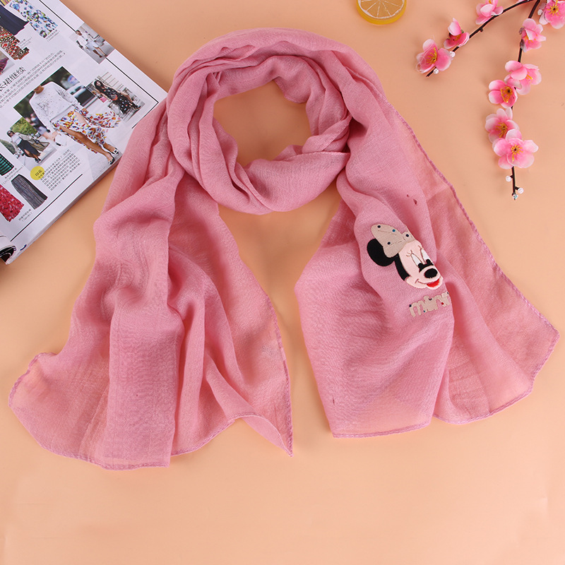 韩国卡通围脖围巾棉麻保暖防寒男女秋冬学生儿童纯色米奇批发配饰