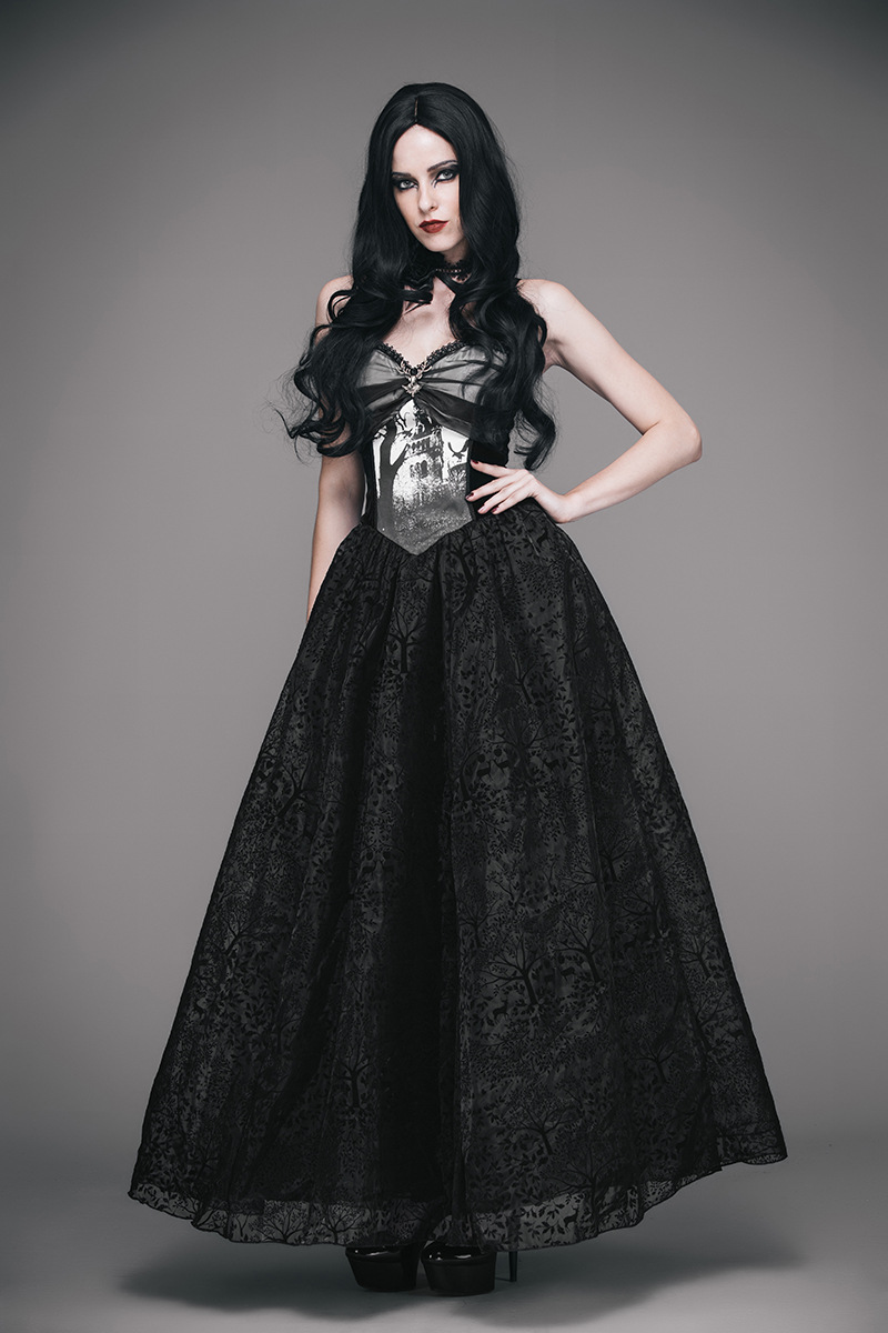 evalady欧美2018夏季新款女装万圣节哥特服装吊带长裙无袖连衣裙