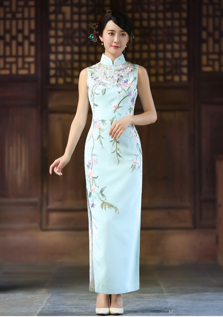 雀之恋 2016秋装新款旗袍晚装礼服 中国风绣花宴会酒会长.