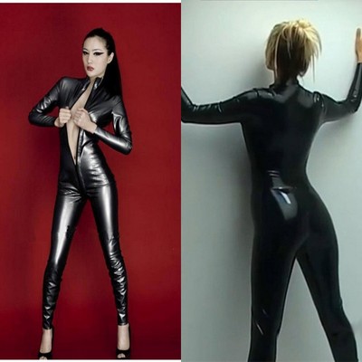 漆皮连体束身女王装 开裆皮衣套装夜店演出制服诱惑 情趣内衣