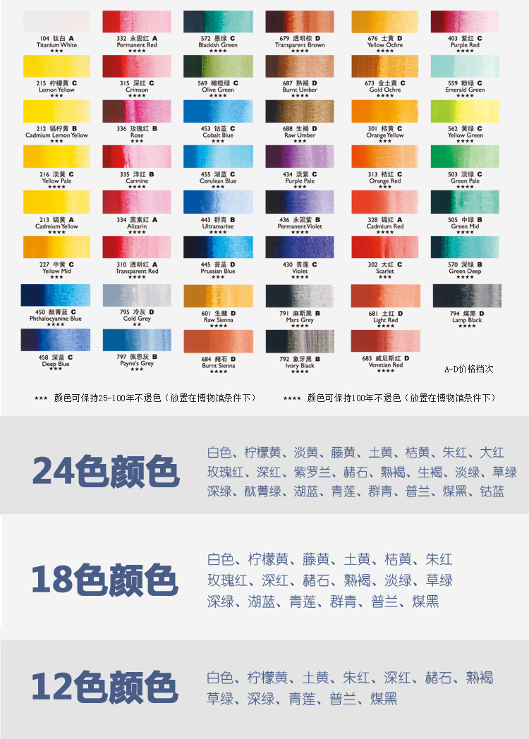 正品马利牌12 18 24色水彩颜料12ml水彩套装 手绘绘画水彩颜料