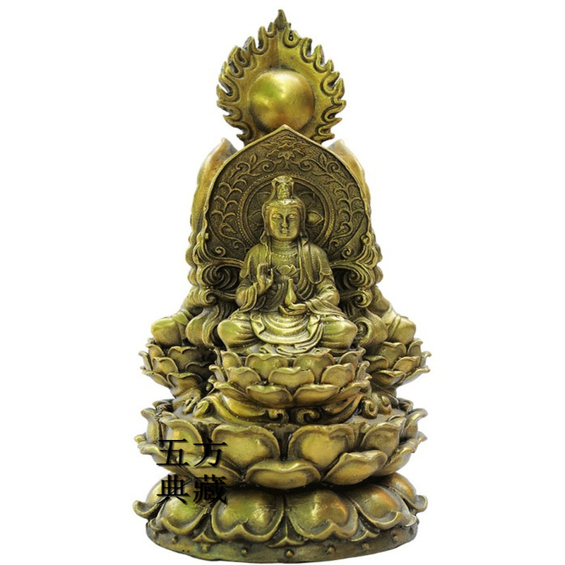 五方典藏 三面佛摆件 如来佛像桌面家居摆件 铜器金属工艺品