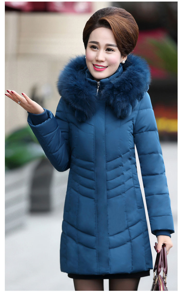 红豆冬季白鸭绒女士外套修身加厚中长款狐狸毛领妈妈装羽绒服批发
