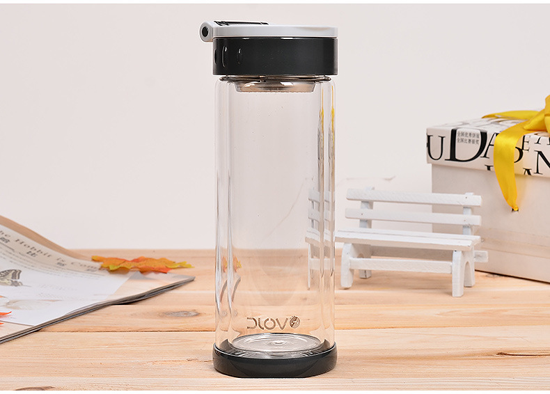 富光悠乐玻璃水杯 双层情侣杯透明防漏玻璃杯 280ml泡茶杯带滤网