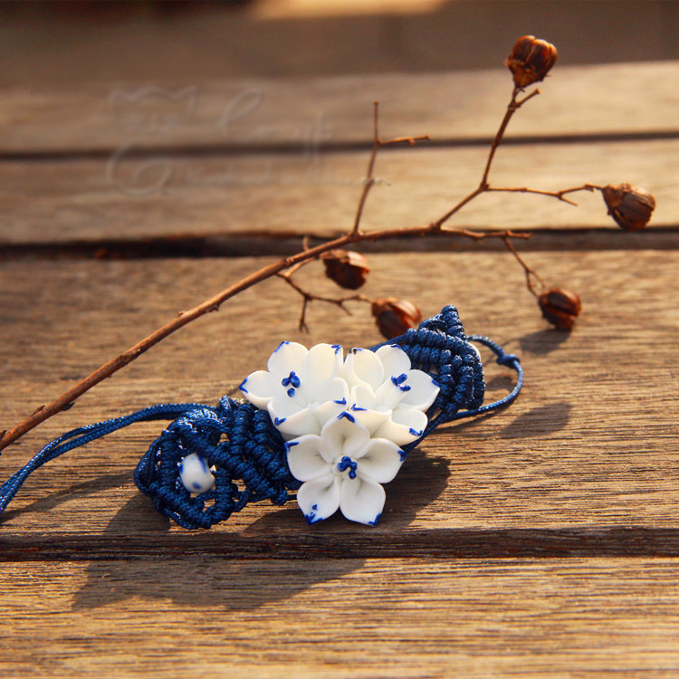 手工捏花韩版时尚复古饰品 复古手链 三朵姐妹花手饰 闺蜜手镯