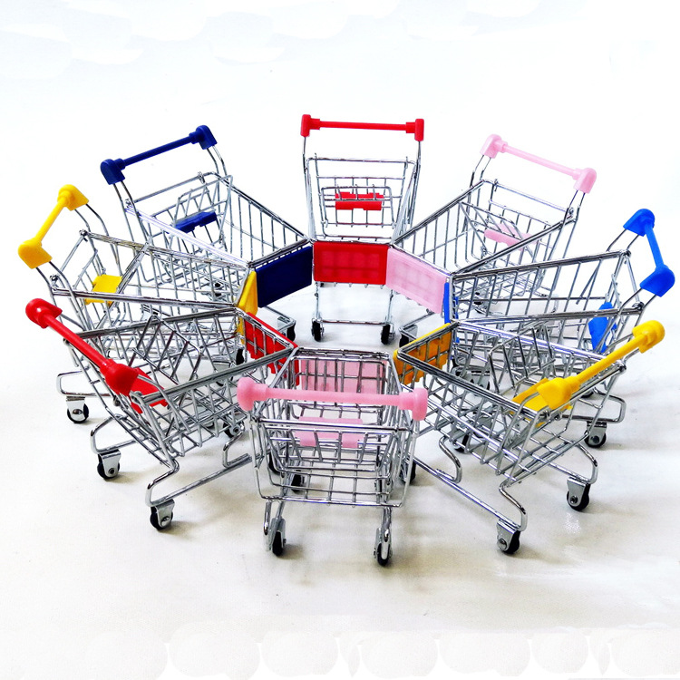迷你购物车 金属购物车手机支架 办公室桌面收纳架 手推车