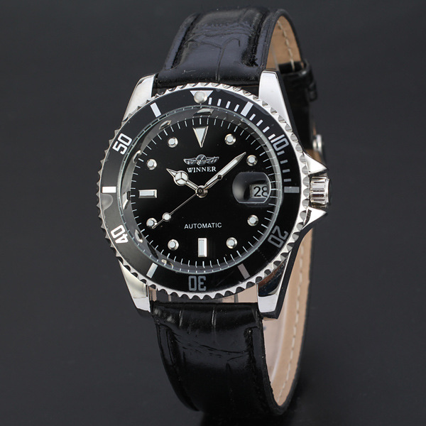 胜利者 双刻度带表圈带日历刻度自动机械皮带手表 d146