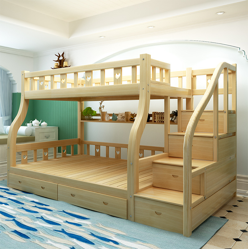 厂家直销儿童双层床高低子母梯柜床上下床成人松木上下直梯床
