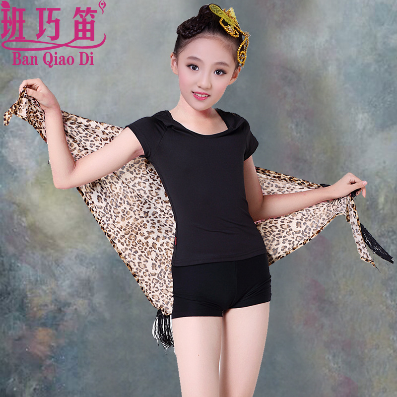 春夏女童舞蹈服装清仓儿童练功服拉丁服短袖少儿套装表演服三角巾
