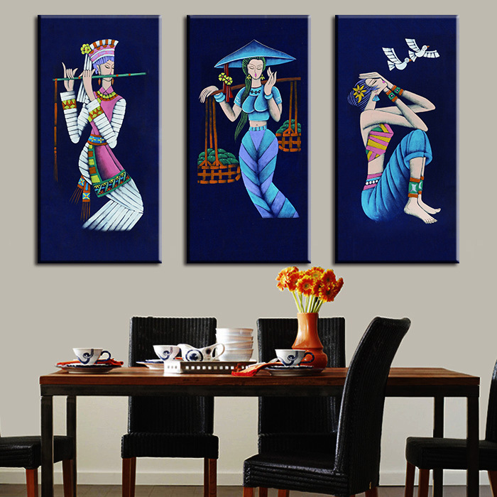 民族少女挂画 蜡染艺术客厅餐厅酒店宾馆装饰画云南特色民俗挂画