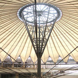 ptfe空间索膜结构建筑 佛山家博城悬索中庭永久性张拉膜 伞状屋顶