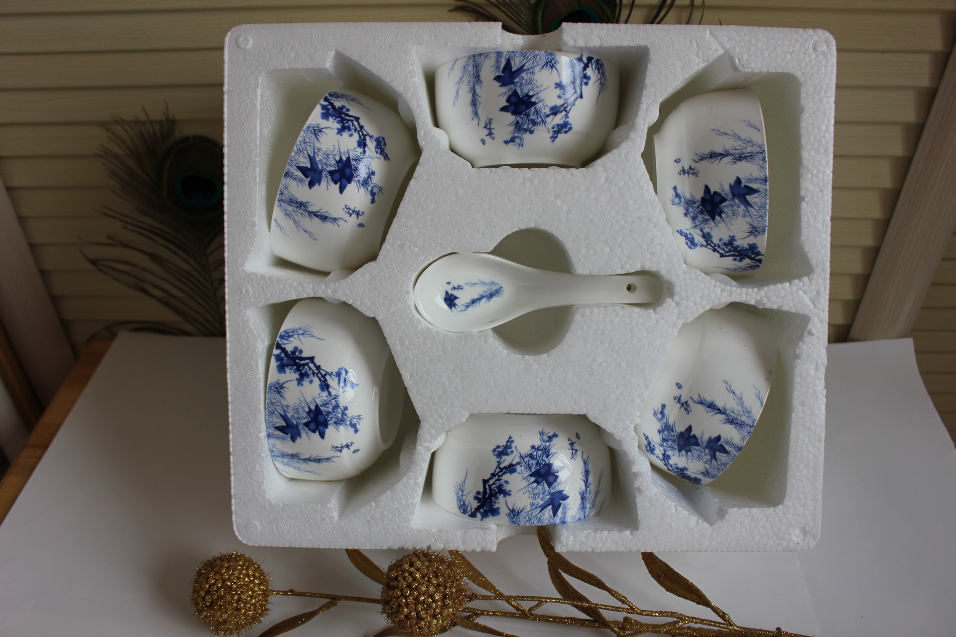 促销礼品青花瓷6碗6勺套装