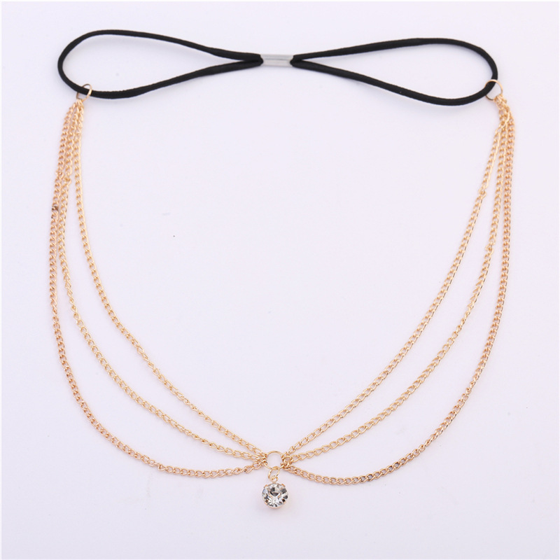  > 欧美外贸 街拍 时尚 水晶宝石吊坠 3层流苏链条发带头发饰