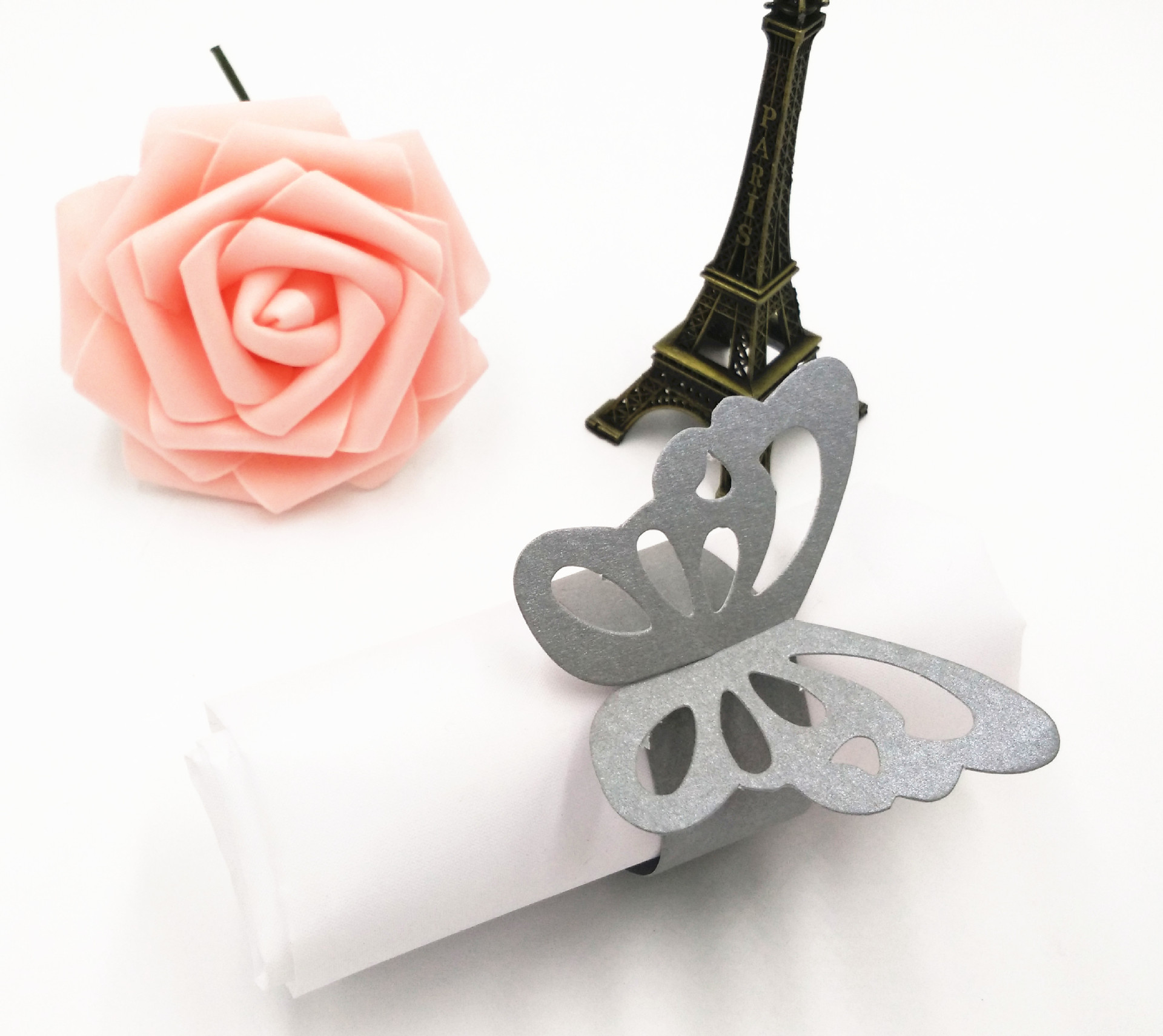 包邮欧式珠光纸蝴蝶卡餐巾环 餐巾扣 餐扣 口布环 酒店婚庆用品