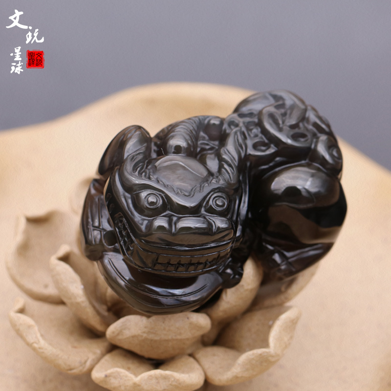 开光天然冰种黑曜石貔貅吊坠男士 招财项链男女情侣款项链