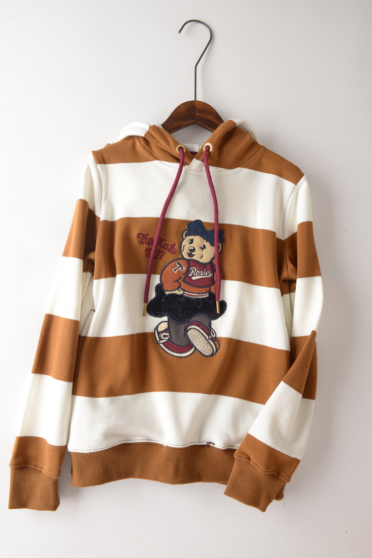 2016秋季新款条纹休闲刺绣小熊连帽卫衣女ttmw64903a-00