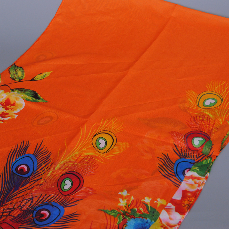 2017新款雪纺丝巾 时尚孔雀羽毛丝巾 防晒两用雪纺满包邮 xq207